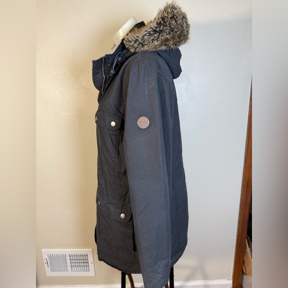 Barbour Carribena Wax Jacket US10 UK14 Black Coat Detachable Fur Fleece Lined - Picture 2 of 14
